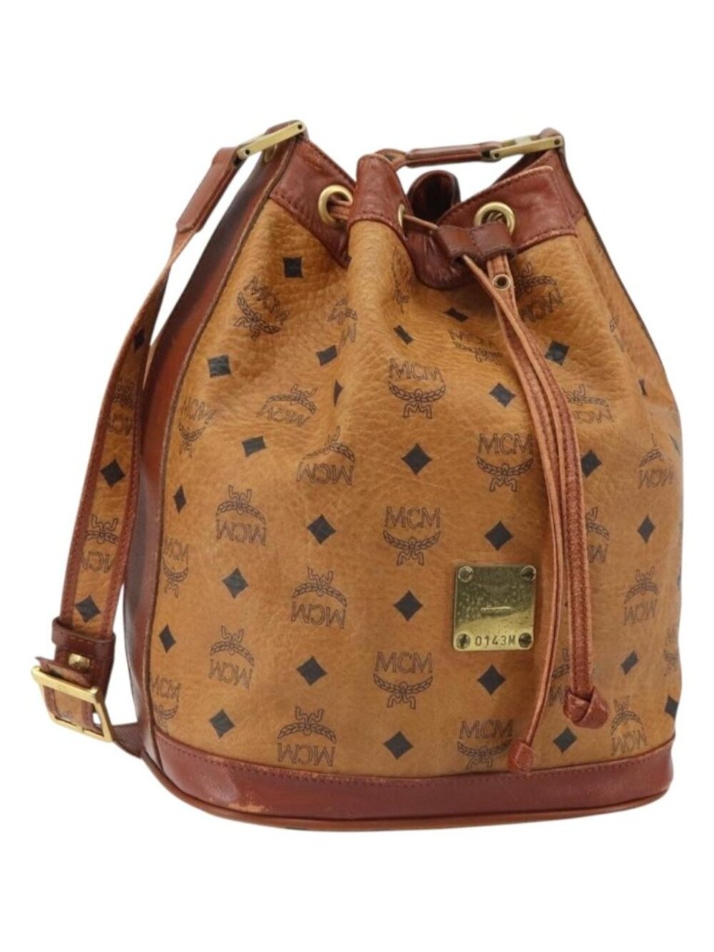 MCM Logogram Vicetos Shoulder Bag PVC Brown Gold